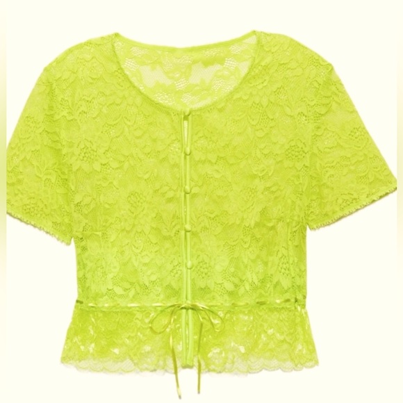 NWT “SAVAGE X FENTY” CHARTREUSE COLOR LACE CAMISOLE or CROPPED TOP SIZE XL - Picture 7 of 11